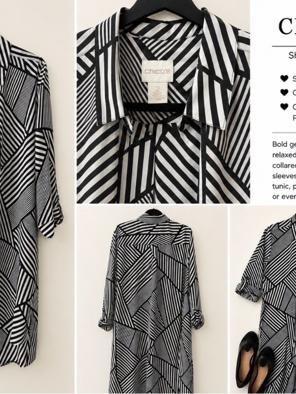 Chico's Black & White Geometric Shirt Jacket